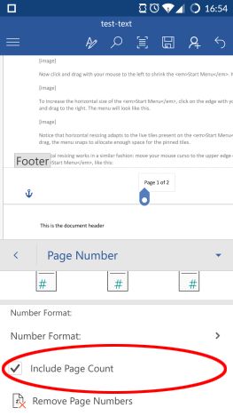 Android, Microsoft Word, insert, footers, headers, page numbers, documents