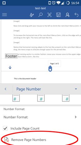 Android, Microsoft Word, insert, footers, headers, page numbers, documents