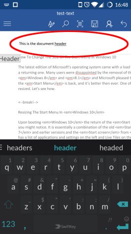 Android, Microsoft Word, insert, footers, headers, page numbers, documents