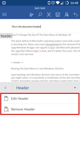 Android, Microsoft Word, insert, footers, headers, page numbers, documents