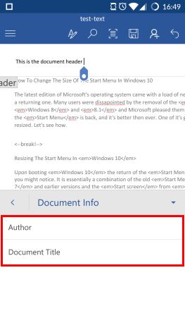 Android, Microsoft Word, insert, footers, headers, page numbers, documents