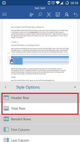 Microsoft Word, Android, documents, tables, insert, edit, style