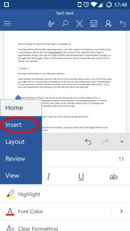 Microsoft Word, Android, documents, tables, insert, edit, style