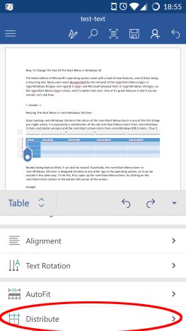 Microsoft Word, Android, documents, tables, insert, edit, style