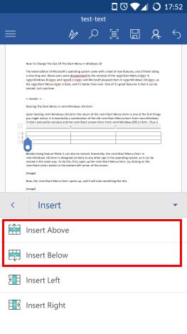 Microsoft Word, Android, documents, tables, insert, edit, style