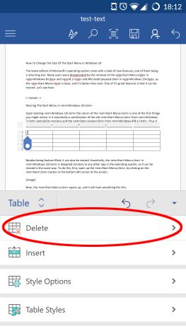 Microsoft Word, Android, documents, tables, insert, edit, style