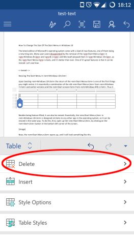 Microsoft Word, Android, documents, tables, insert, edit, style