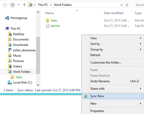 Windows 8.1, Work Folders, Set Up