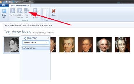 Windows Photo Gallery, Tag people