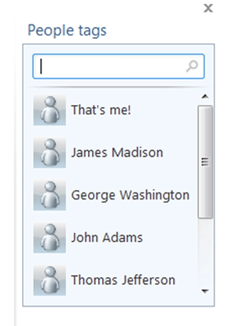Windows Photo Gallery, Tag people