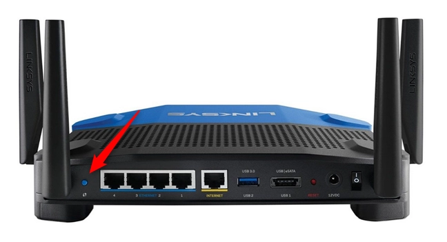 The WPS button on a Linksys router