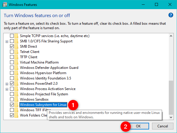 The Windows Subsystem for Linux feature