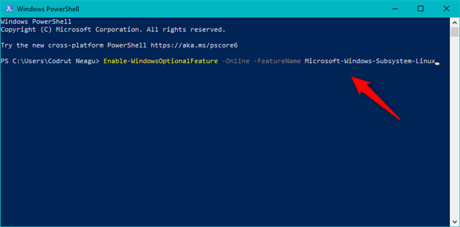 Enabling Windows Subsystem for Linux from PowerShell