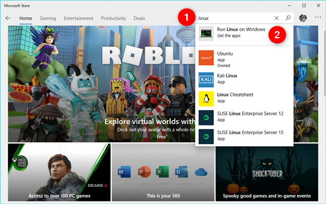 Search for Linux distributions in Microsoft Store