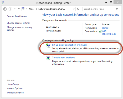 how in which to create new connection in Windows 8