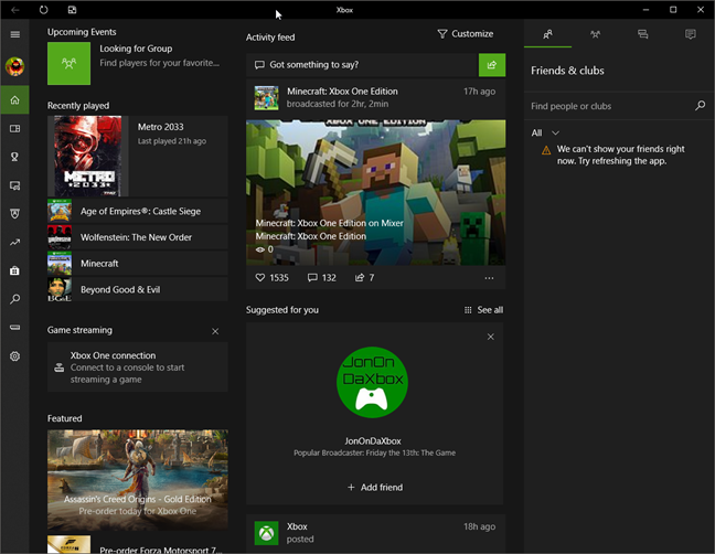 Xbox Networking, Windows 10