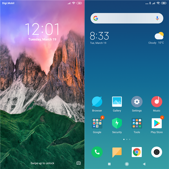 The lock and home screen of the Xiaomi Mi Mix 2