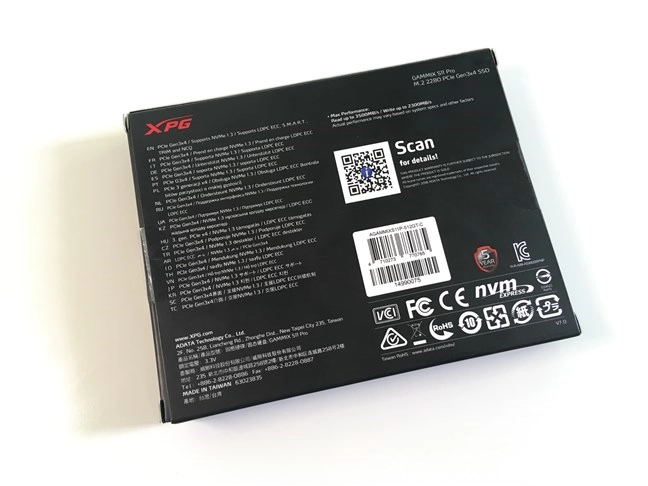 ADATA XPG Gammix S11 Pro SSD - the back of the box