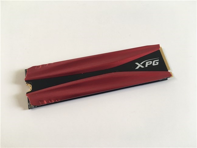 The front of the ADATA XPG Gammix S11 Pro SSD, with the heatsink
