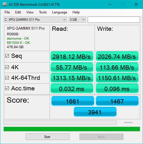 Benchmarking the ADATA XPG Gammix S11 Pro SSD with AS SSD Benchmark