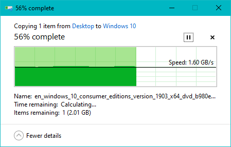 Copying a large file from the ADATA XPG Gammix S11 Pro SSD