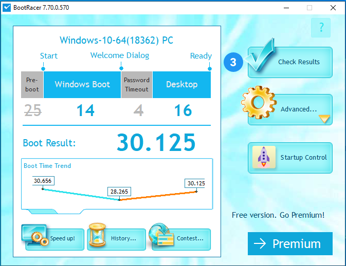 Boot time measured with BootRacer