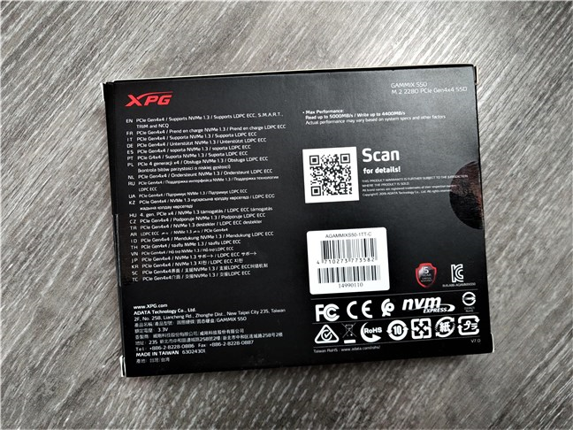 ADATA XPG Gammix S50 SSD: The back of the box