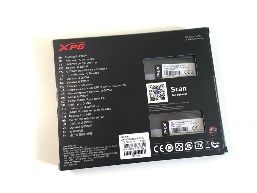 ADATA XPG SPECTRIX D60G DDR4 RGB - The back of the box