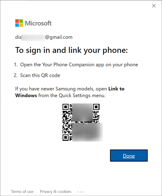 Use your Android to scan the QR code in Windows 10