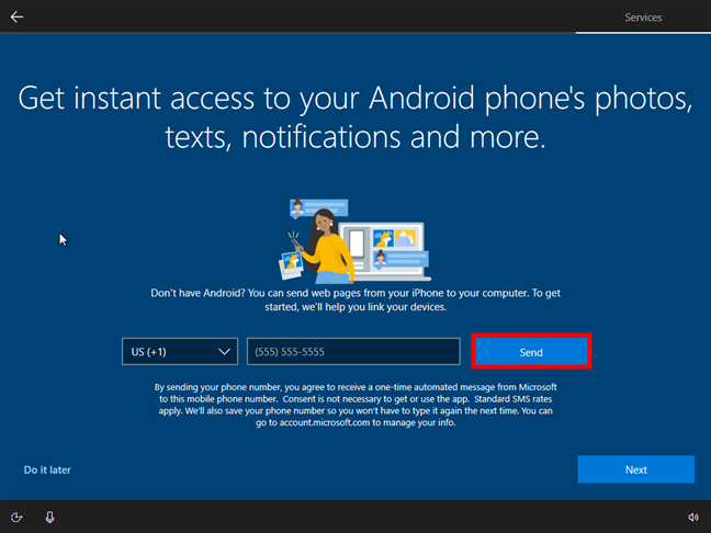 Link your phone to a PC during the Windows 10 installation
