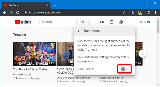 Turn on the Dark theme for YouTube in your web browser