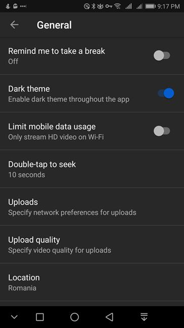 Dark theme enabled in the YouTube settings