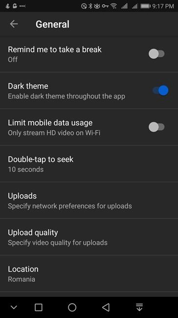 Dark theme enabled in the YouTube settings