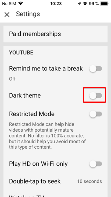 Turn on the Dark theme in YouTube for iOS