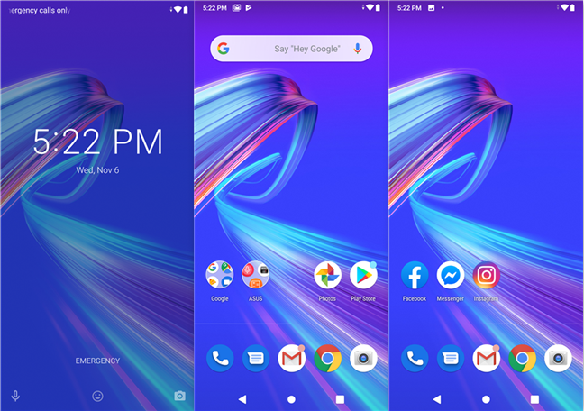The stock Android 9 Pie user interface on the ASUS ZenFone Max Pro (M2)