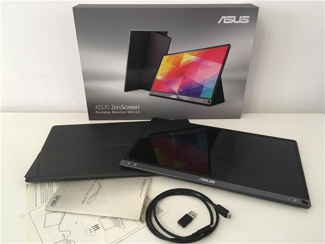 What is inside the box of the ASUS ZenScreen MB16AC