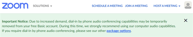 Dial-in by phone is available for paid plans of Zoom