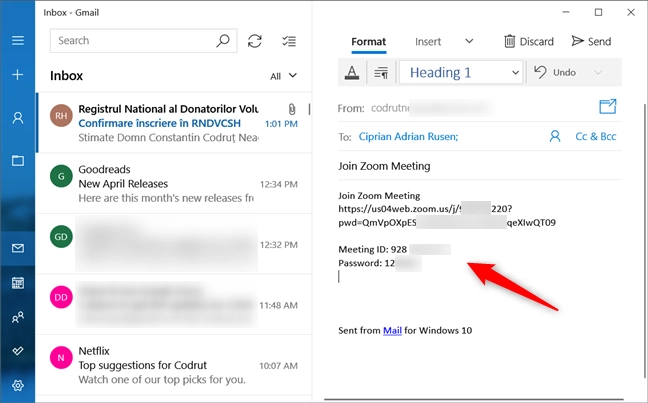 Sending a predefined Zoom Meeting invitation via email