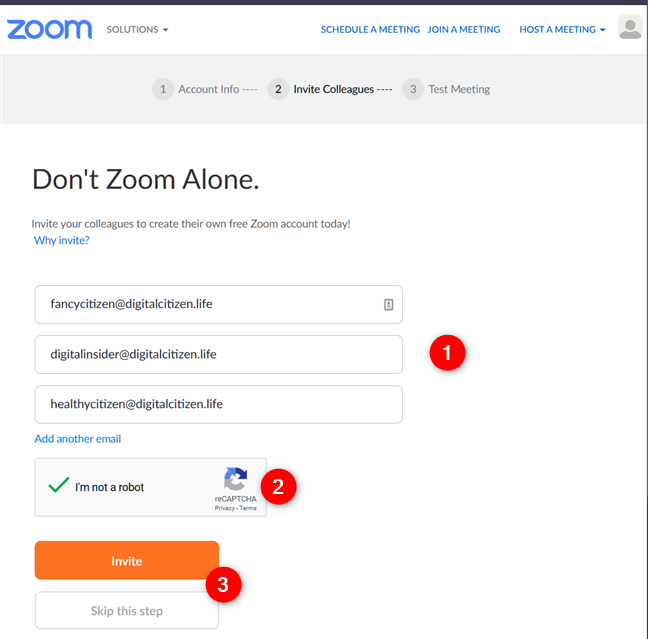 Inviting other people to create a Zoom account