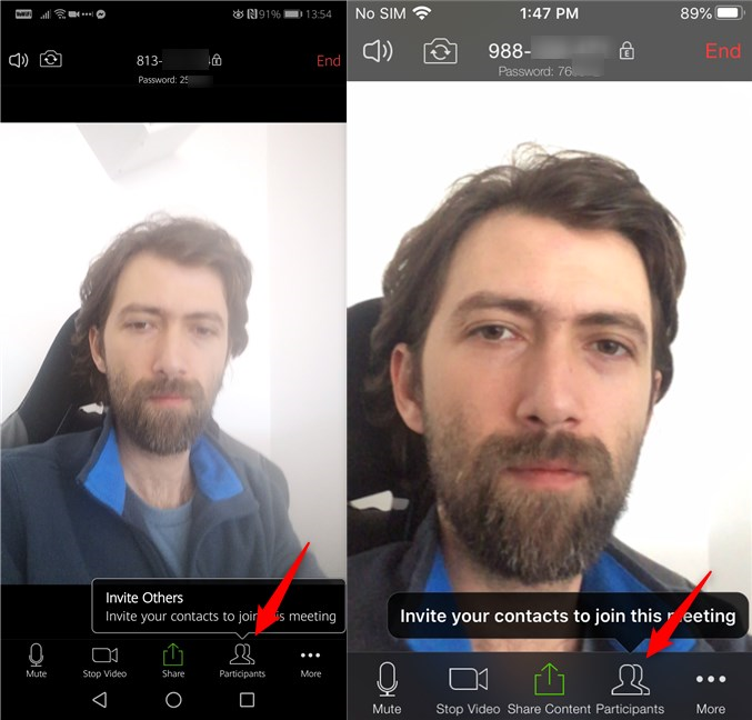 The Participants button from the Zoom apps for Android and iOS