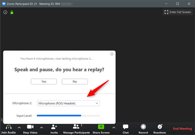 Selecting the microphone to use with Zoom