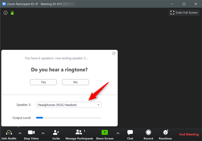 Selecting the speakers to use with Zoom