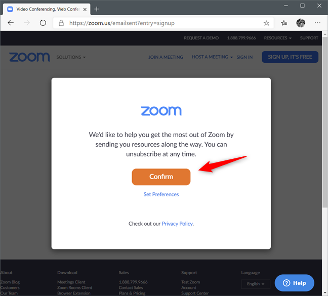 Choosing to receive resources from Zoom