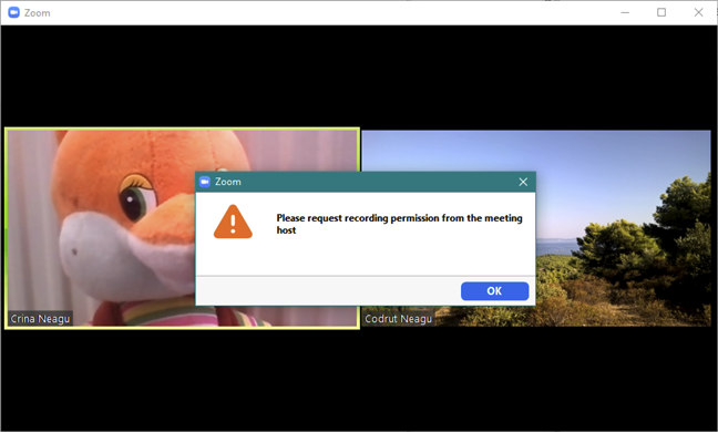 The message you get when the host doesn't allow you to record the meeting