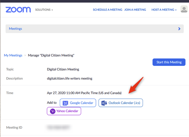 The calendar service to use for the scheduled Zoom meeting