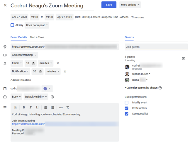 Inviting people to the scheduled Zoom meeting