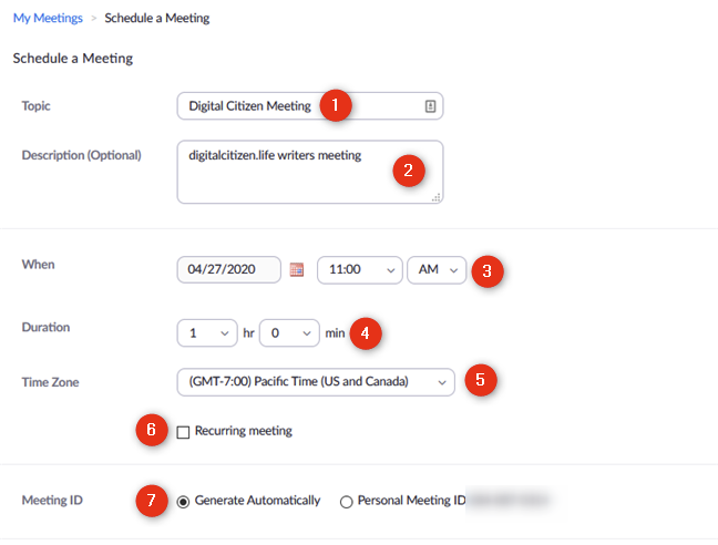 The Schedule a Meeting webpage