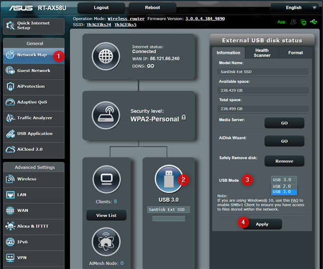 Configure the USB Mode on your ASUS router