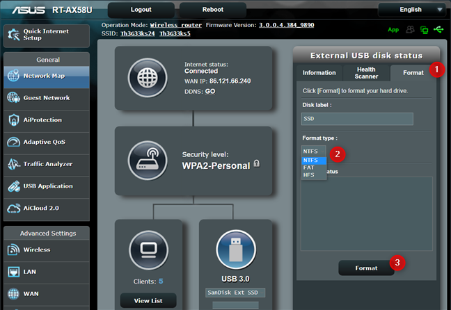 Format the USB drive from your ASUS router