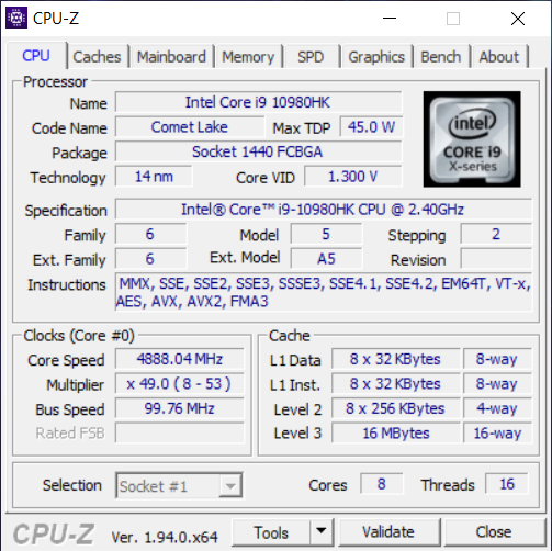 Processor information from CPU-Z